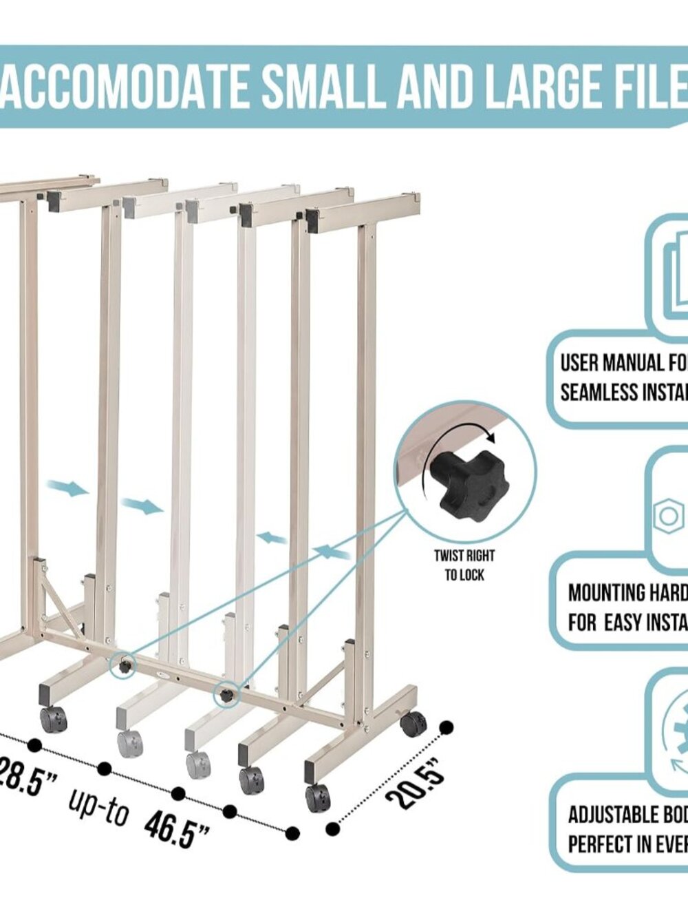 Adir Mobile Blueprint Storage Rack - Adjustable Mobile Blueprint Holder, Vertica - Picture 3 of 9